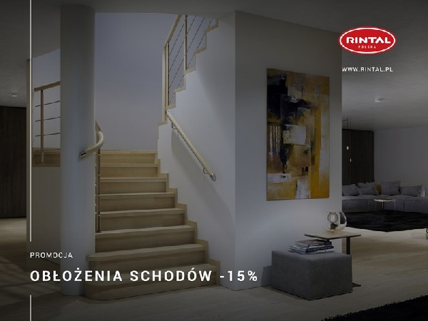 Rintal Polska, wiodący producent SCHODÓW do wnętrz organizuje wyjątkową PROMOCJĘ: OBŁOŻENIA SCHODÓW BETONOWYCH  - Rabat 15%! Tylko teraz możecie Państwo skorzystać z oferty, która sprawi, że schody betonowe zyskają piękny, elegancki i funkcjonalny charakter. Skorzystaj z bezpłatnego pomiaru i projektu. Promocja! Wizualizacja schodów w dedykowanym wnętrzu gratis! Szczegóły oraz wzbogacona o nowe modele schodów oferta Rintal dostępna jest na stronie www.rintal.pl. Zapoznaj się z rozbudowaną ofertą schodów i poręczy Rintal!Nasi doradcy są do dyspozycji na terenie całego kraju. Umów się na BEZPŁATNY POMIAR!?www.rintal.pl e-mail: k.prabucka@rintal.pltel. Dział Handlowy: +48 58 532 42 55